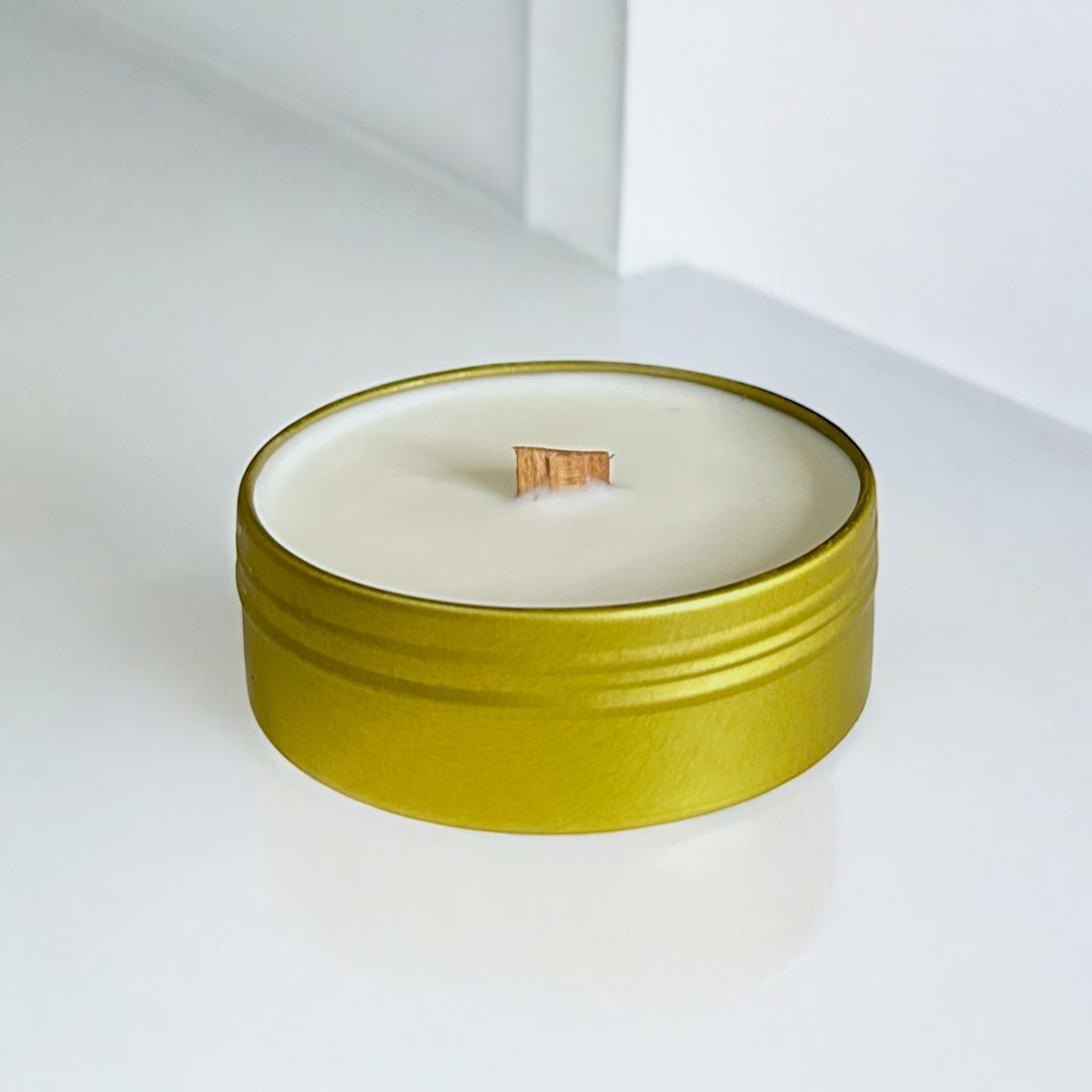 Black Amber & Lavender Travel Tin Candle – Calming and Luxurious Aroma with Wooden Wick, 4 oz Soy Wax