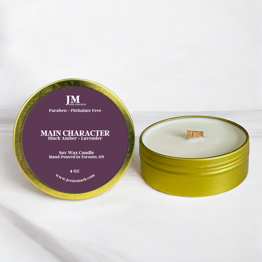 Black Amber & Lavender Travel Tin Candle – Calming and Luxurious Aroma with Wooden Wick, 4 oz Soy Wax