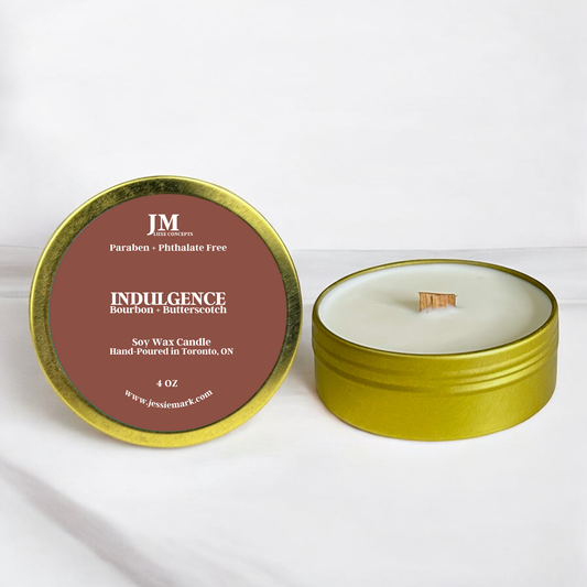 Bourbon & Butterscotch Travel Tin Candle – Rich & Sweet Aroma with Wooden Wick, 4 oz Soy Wax