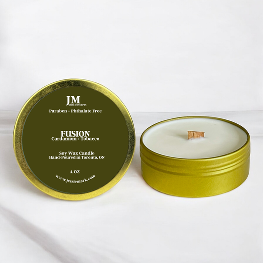 Cardamom & Tobacco Travel Tin Candle – Spicy and Smoky Aroma with Wooden Wick, 4 oz Soy Wax