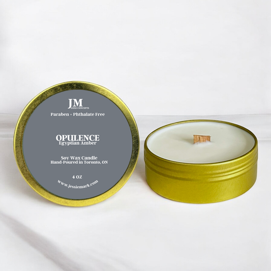 Egyptian Amber Travel Tin Candle – Exotic and Luxurious Aroma with Wooden Wick, 4 oz Soy Wax