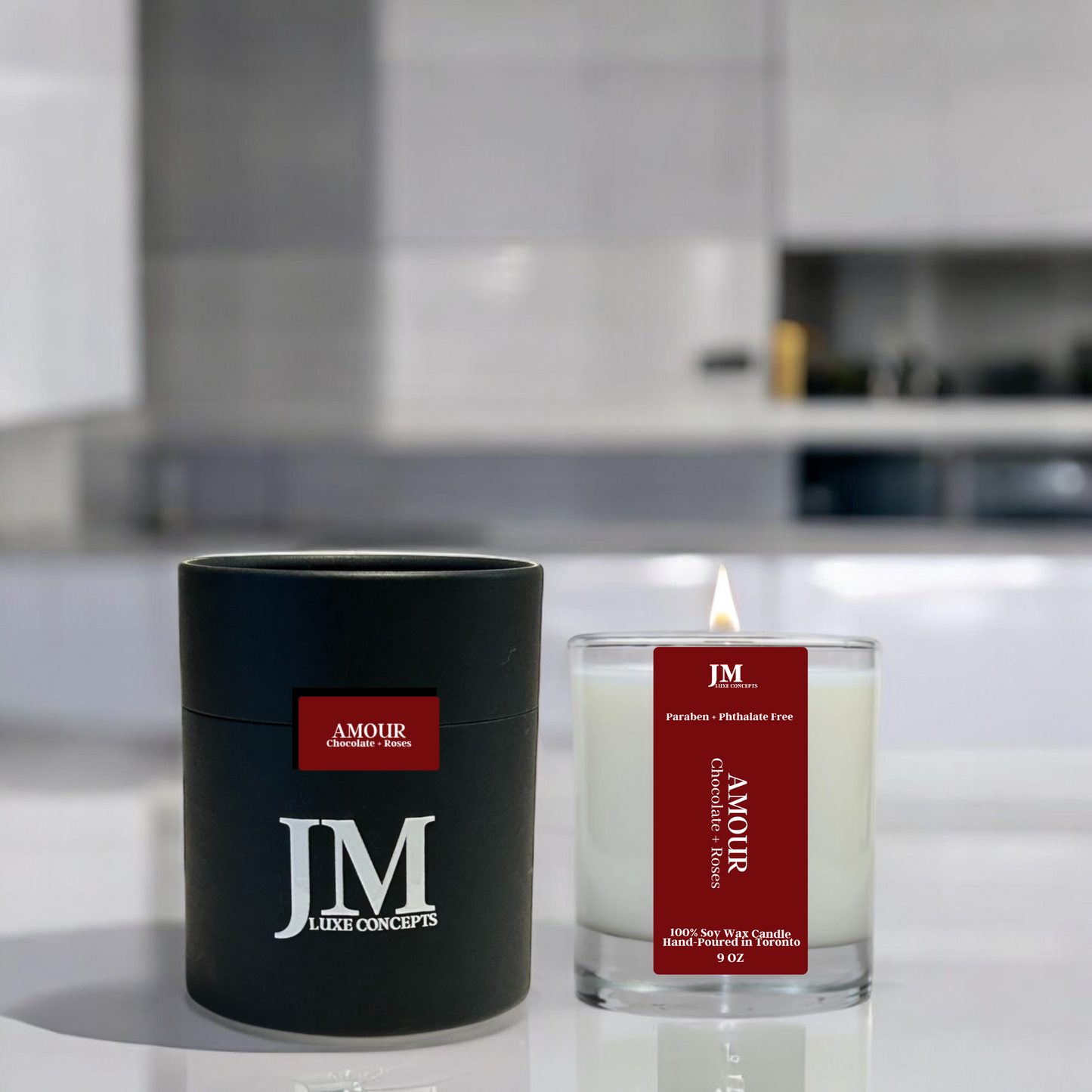 Chocolate + Roses Scented Soy Wax Candle With a Wooden Wick – 9oz Luxurious & Inviting Aroma