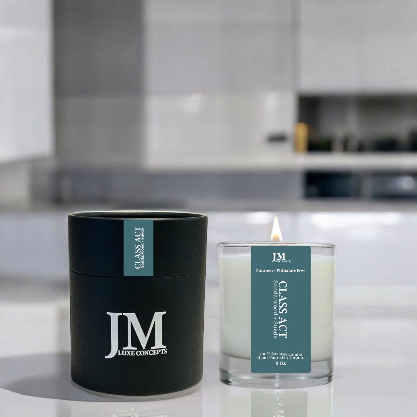 Sandalwood + Suede Scented  Soy Wax Candle with a Wooden Wick - Class Act
