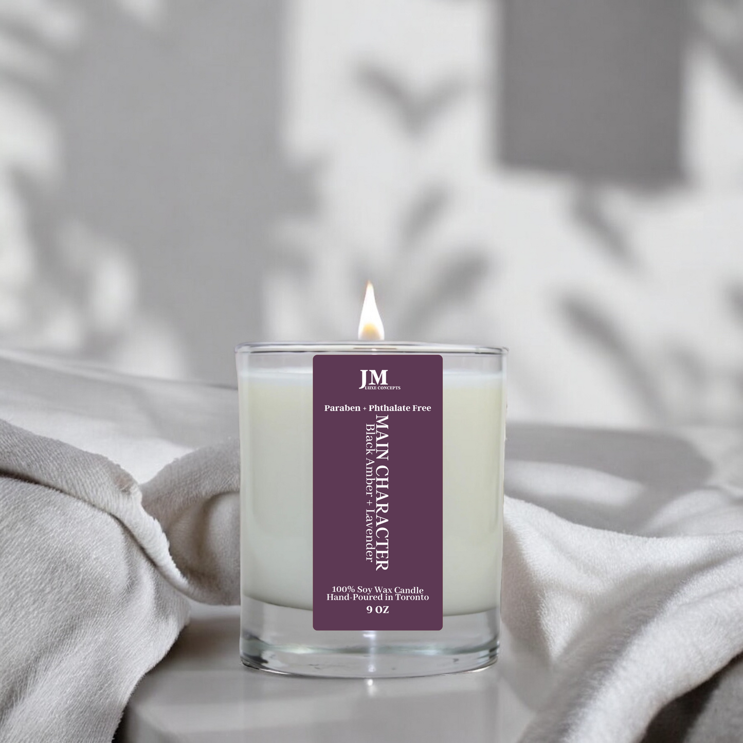Black Amber & Lavender Scented Soy Candle with Wooden Wick – Sophisticated, Warm & Floral, 9oz