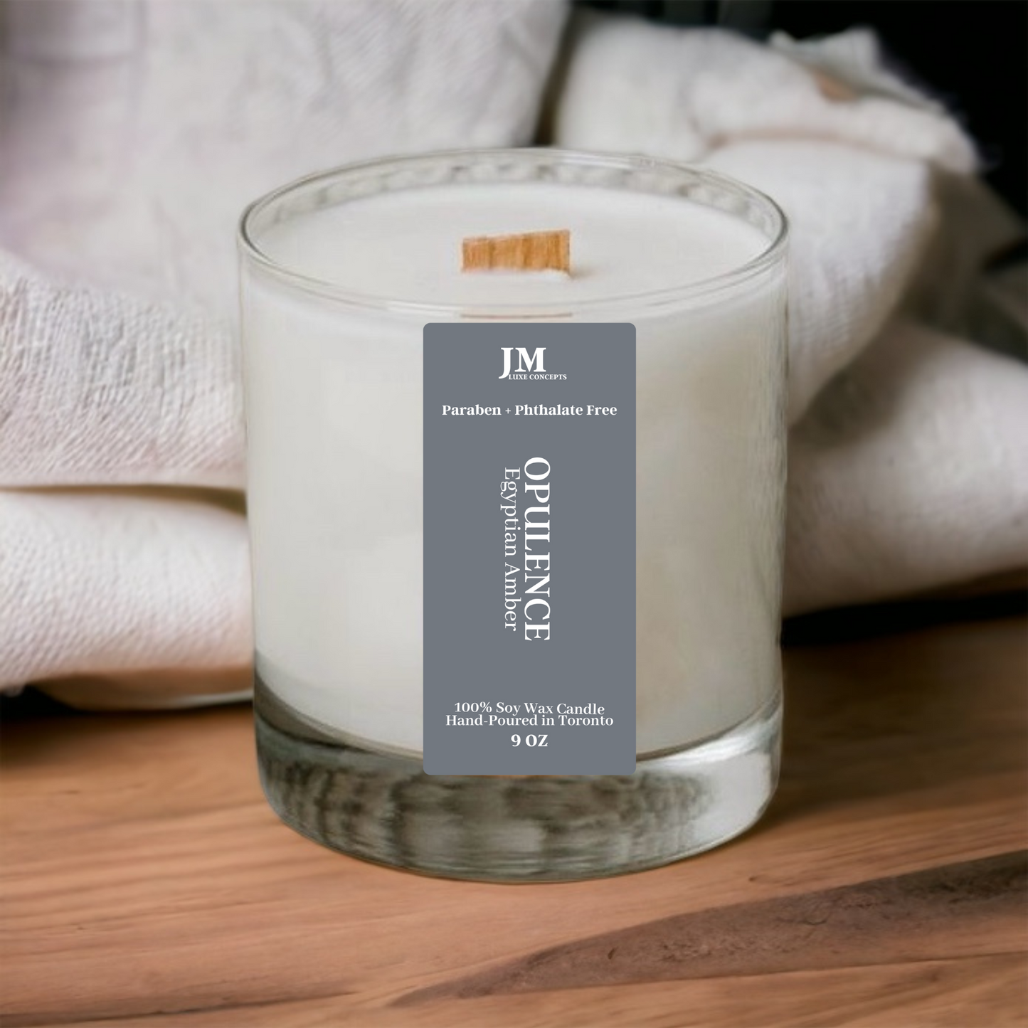 Egyptian Amber Scented Soy Wax Candle with Crackling Wooden Wick - Opulence