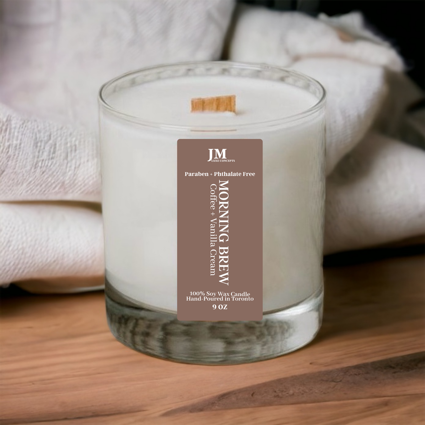 Coffee & Vanilla Cream Soy Candle with Wooden Wick - Morning Brew