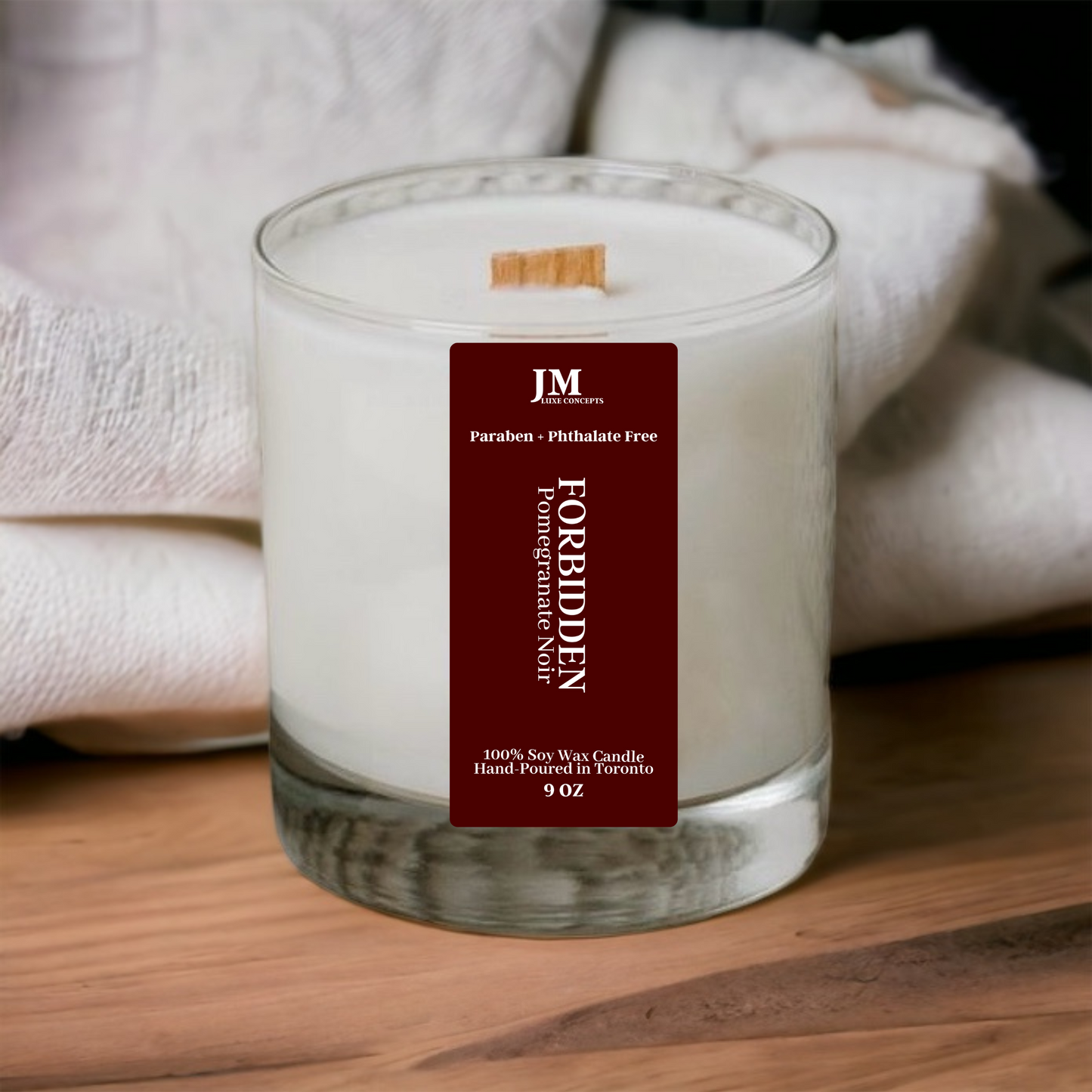 Pomegranate Noir Scented  Soy Wax Candle with a Wooden Wick - Date Me