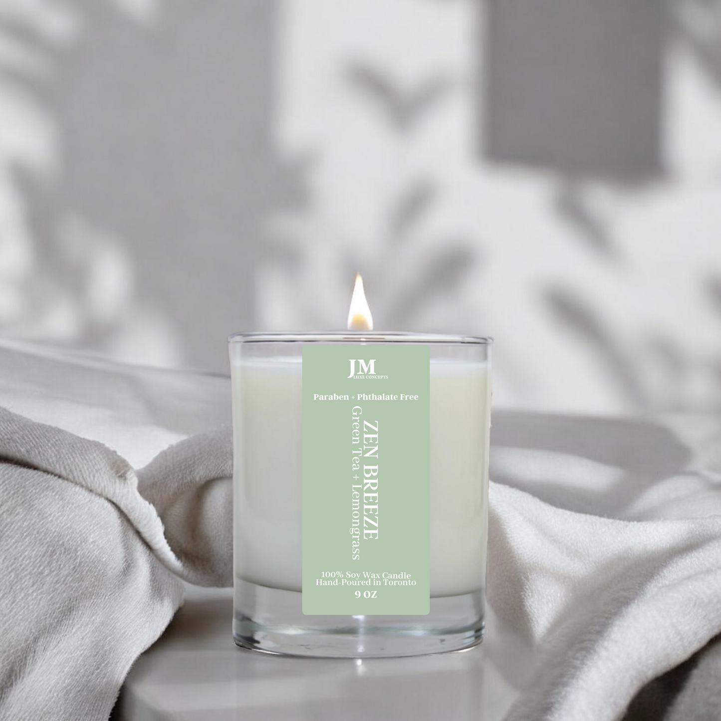 Green Tea & Lemongrass Scented Soy Candle with Wooden Wick – Fresh, Invigorating & Aromatic, 9oz