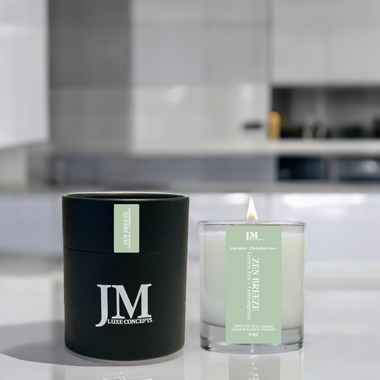 Green Tea & Lemongrass Scented Soy Candle with Wooden Wick – Fresh, Invigorating & Aromatic, 9oz