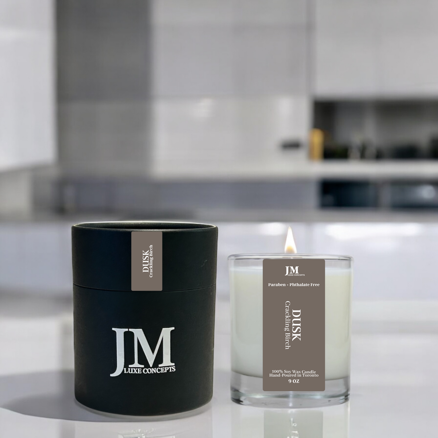 Crackling Birch Scented Soy Wax Candle With A wooden Wick - Dusk