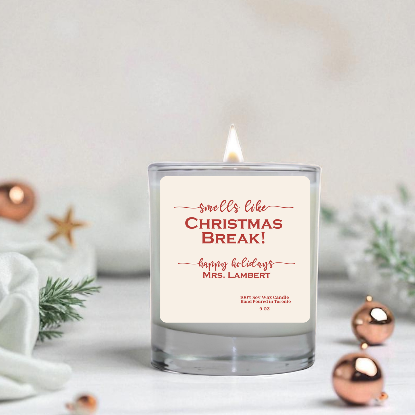Smells Like Christmas Break Candle – Personalized Teacher Holiday Gift | Soy Wax