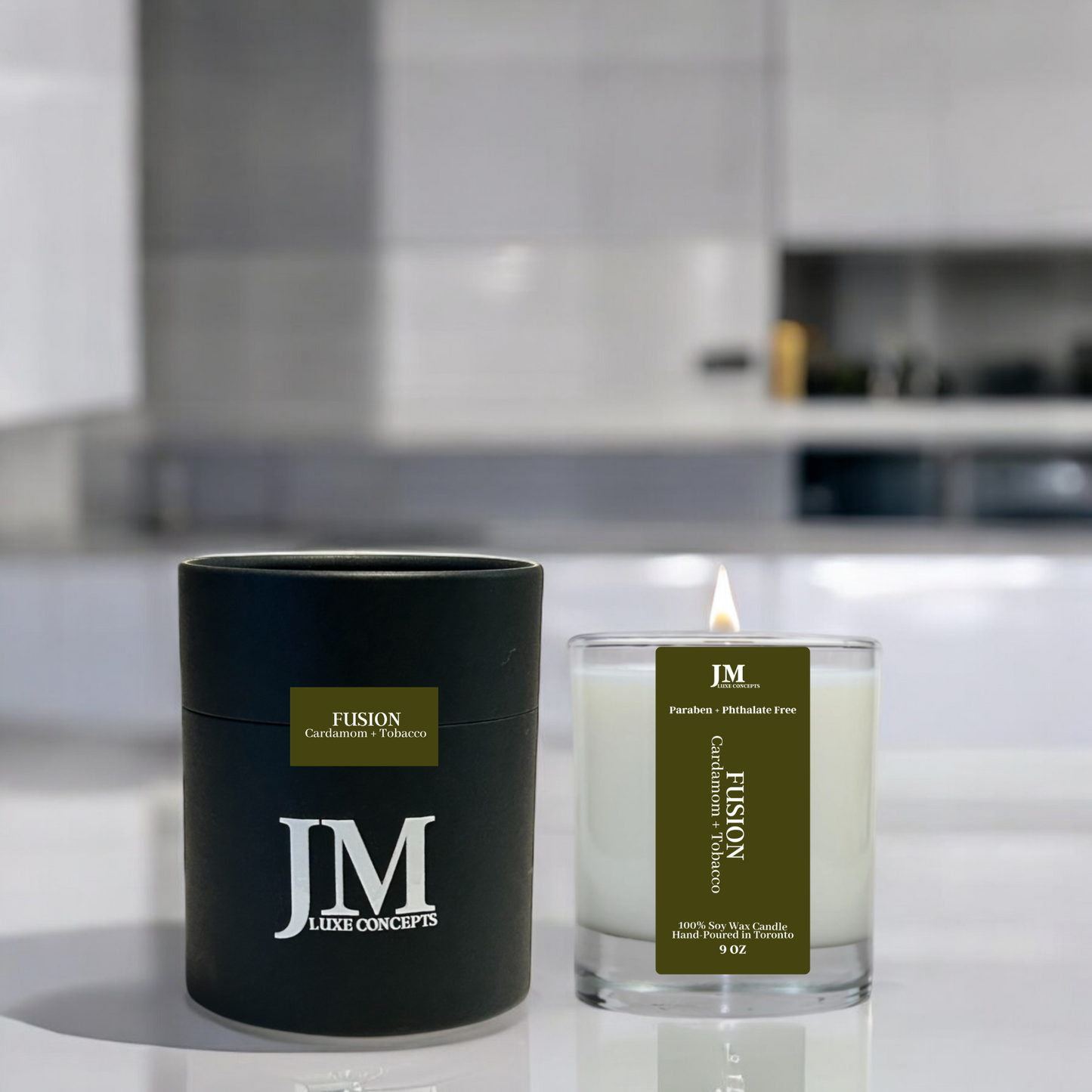 Cardamom + Tobacco Scented Soy Candle with Crackling Wooden Wick – Warm, Spicy & Inviting, 9oz