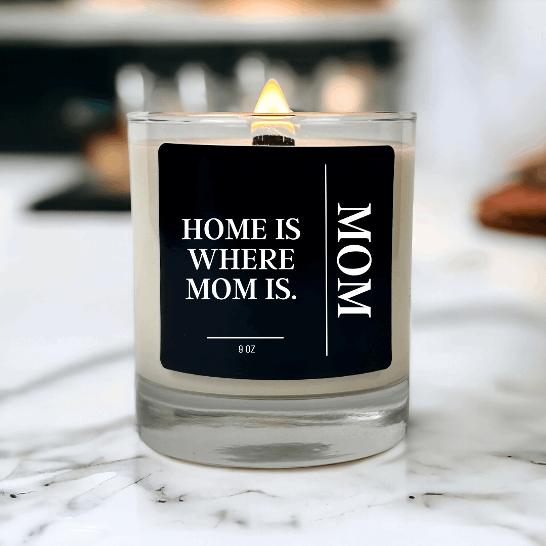 Soy Wax Scented Home is Where Mom Is Candle With A Wooden Wick for Mother's Day