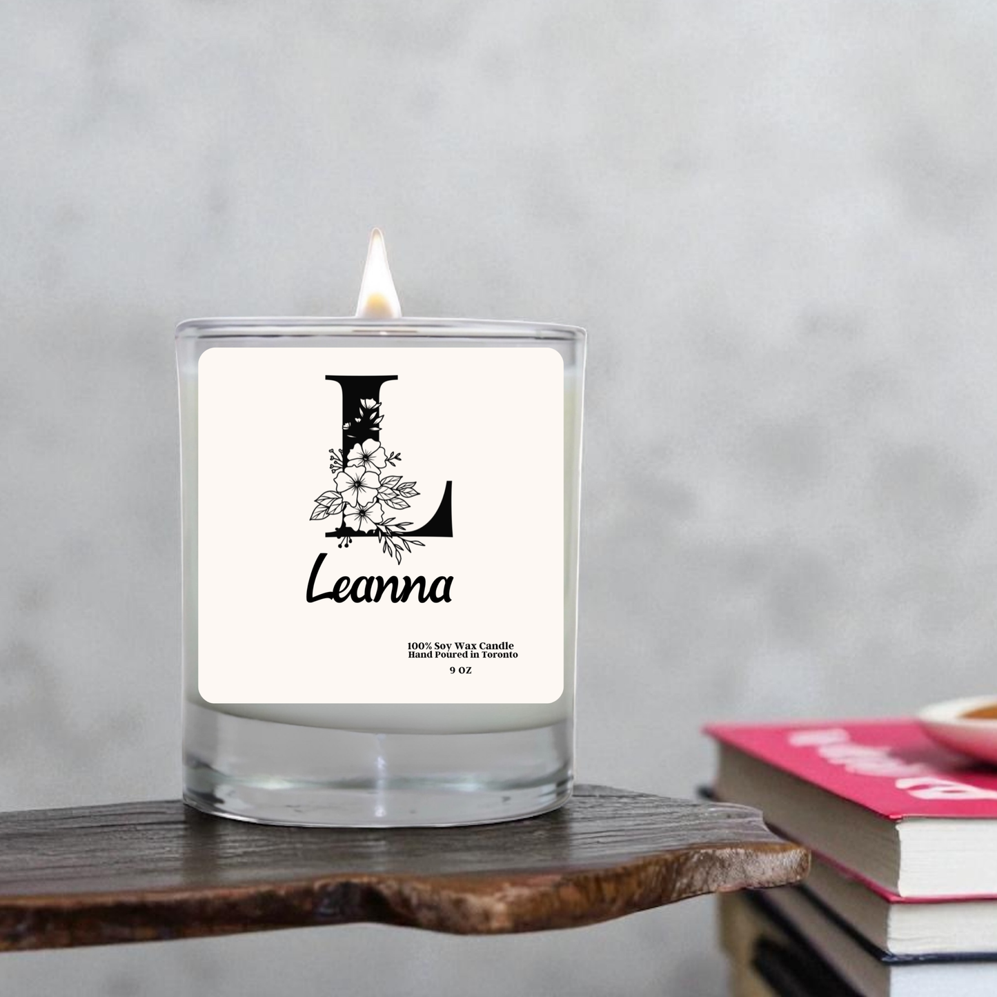 Personalized Floral Initial Candle – Hand-Poured Soy Wax Candle, Minimalist Gift for Her, 9 oz