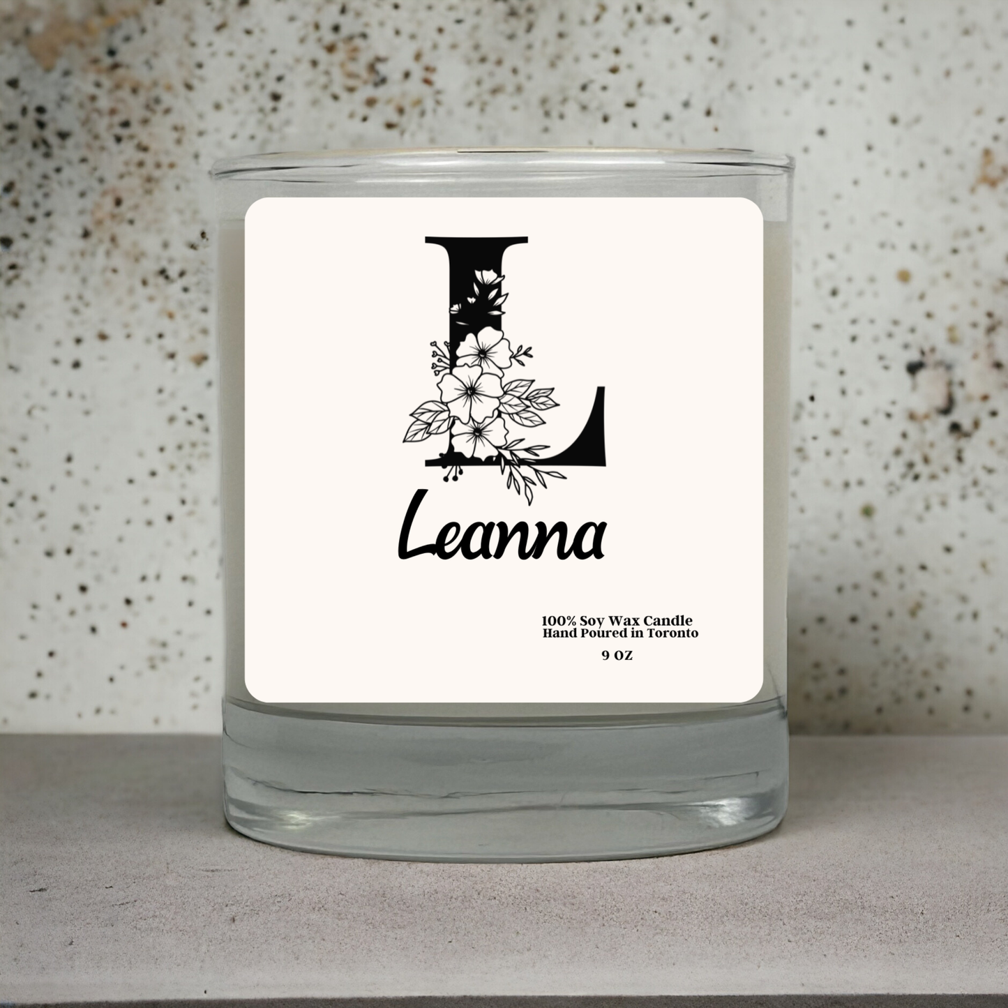 Personalized Floral Initial Candle – Hand-Poured Soy Wax Candle, Minimalist Gift for Her, 9 oz