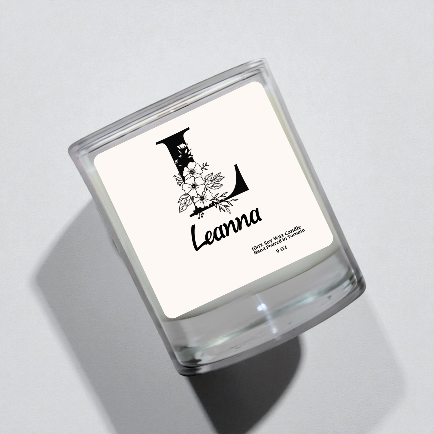 Personalized Floral Initial Candle – Hand-Poured Soy Wax Candle, Minimalist Gift for Her, 9 oz